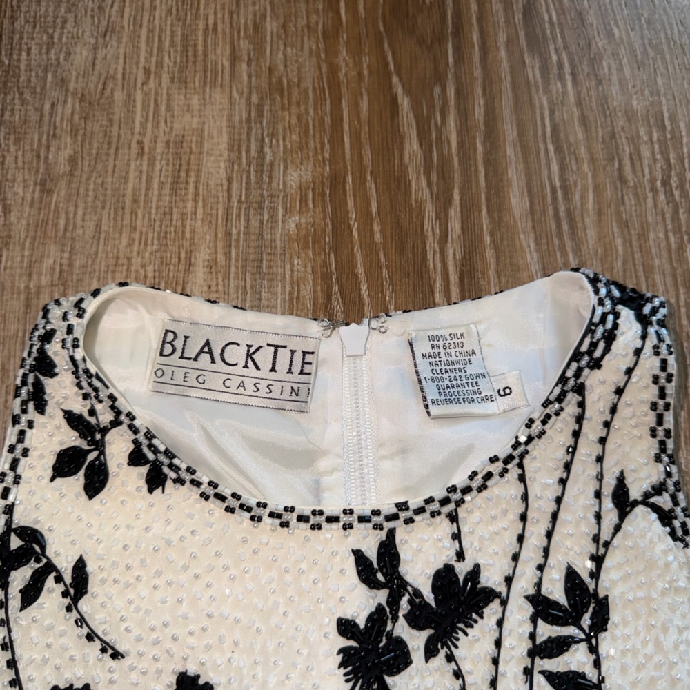 Oleg Cassini Floral Beaded Silk Top - Picture 3 of 3